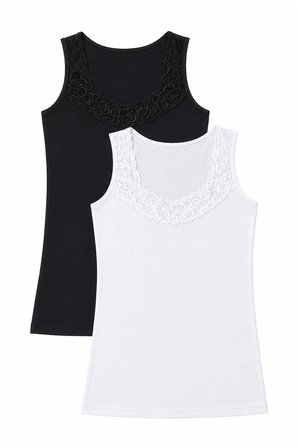 Kadın Atlet Geniş Askılı Dantelli 2 li Paket Siyah-Beyaz