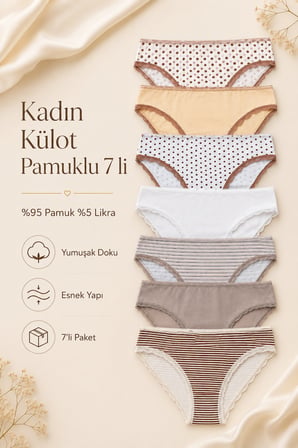 Kadın Külot 7 Li Paket Likralı Pamuklu Mixcolor