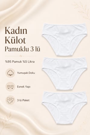 Kadın Külot 3 Lü Paket Likralı Pamuklu Beyaz