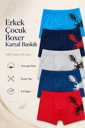 Erkek Çocuk Boxer Külot Pamuklu Likralı Garson Şort