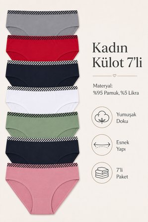 Kadın Külot 7 Li Paket Likralı Pamuklu Mixcolor