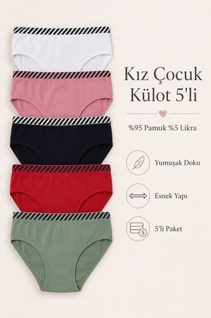 Kız Çocuk Külot 5 Li Paket Pamuklu Likralı