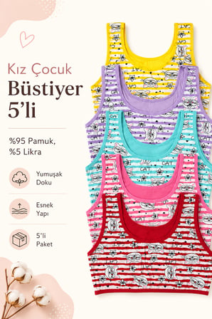 Kız Çocuk Büstiyer Geniş Askılı Baskılı Pamuklu Likralı