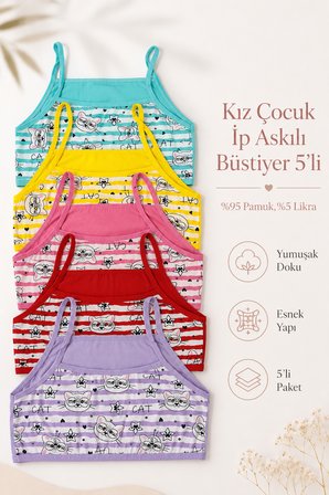 Kız Çocuk Büstiyer İp Askılı Baskılı Pamuklu Likralı