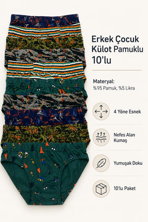 Erkek Çocuk Külot Pamuklu Likralı Garson 10 Lu Paket