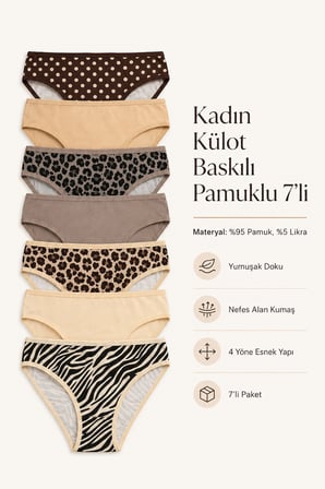 Kadın Külot 7 Li Paket Likralı Pamuklu Leopar