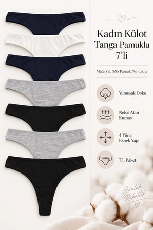 Kadın Külot Tanga String 7 Li Paket Likralı Pamuklu