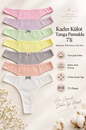 Kadın Külot Tanga String 7 Li Paket Likralı Pamuklu