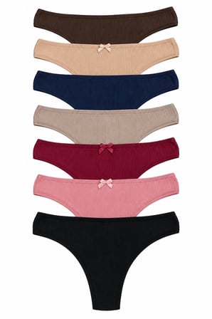 Kadın Külot Tanga String 7 Li Paket Likralı Pamuklu Kaşkorse Fitilli