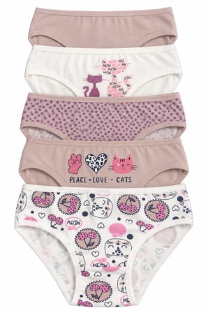 Kız Çocuk Külot 5 Li Paket Pamuklu Likralı Kedi Baskılı Saf Pamuk - CLEVE