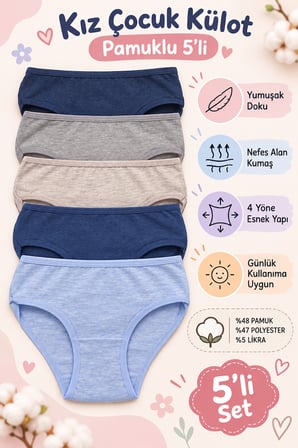 Kız Çocuk Külot 5 Li Paket Likrali - CLEVE