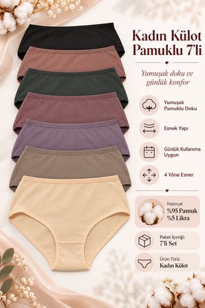 Kadın Külot Yuksek Bel 7 li Paket Likralı HAKI