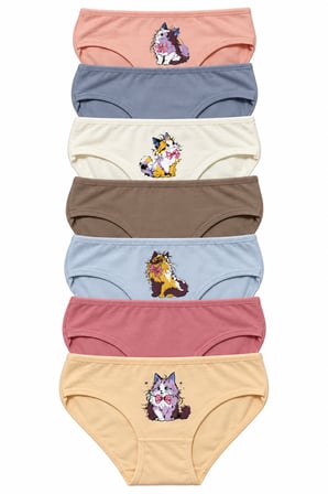 Kız Çocuk Külot 7 Li Paket Pamuklu Likralı Kedi Baskılı