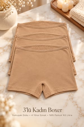 Kadın Boxer 3 Lü Paket Likralı Pamuklu Ten