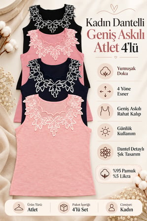 Kadın Atlet Geniş Askılı Dantelli 3 lü Paket