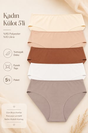 Kadın Külot Lazer Kesim Iz Yapmaz 5 li Paket Polyester TARÇIN