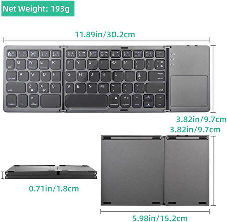 Apple iPad Pro 4. Nesil 12.9" Uyumlu Kablosuz Bluetooth TouchPad'li Şarj Edilebilir Katlanabilir Klavye