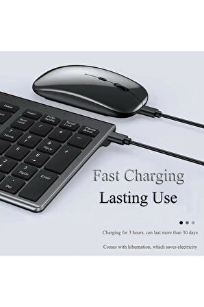 Doogee T20 Ultra 12" Uyumlu Kablosuz Bluetooth Şarj Edilebilir Sessiz Klavye Mouse Seti