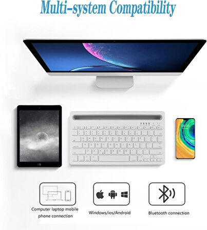 Apple iPad Pro 6. Nesil 12.9" Uyumlu Kablosuz Bluetooth Şarj Edilebilir Tablet Telefon Standlı Klavye - Beyaz