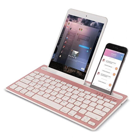 Reeder M10 Go 10.1" Uyumlu Kablosuz Bluetooth Şarj Edilebilir Tablet Telefon Standlı Klavye - Pembe