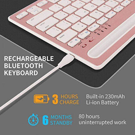 Link Axel 10.1 Uyumlu Kablosuz Bluetooth Şarj Edilebilir Tablet Telefon Standlı Klavye - Pembe Mouse Seti