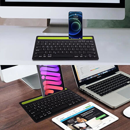 Techstorm Winpad P04 10.1" Uyumlu Kablosuz Bluetooth Şarj Edilebilir Tablet Telefon Standlı Klavye - Yeşil