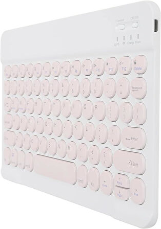 NPO SSA MID8017TB 8" Uyumlu Kablosuz Bluetooth Şarj Edilebilir Yuvarlak Tuşlu Klavye - Pembe