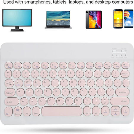 Sprange Vasoun P-200 12" Uyumlu Kablosuz Bluetooth Şarj Edilebilir Yuvarlak Tuşlu Klavye - Pembe