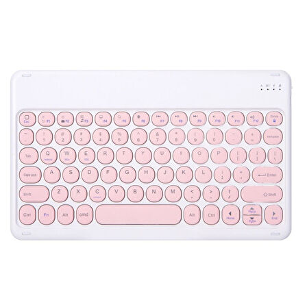 Apple iPad Pro 11" Wi-Fi Uyumlu Kablosuz Bluetooth Şarj Edilebilir Yuvarlak Tuşlu Klavye Mouse Seti - Pembe