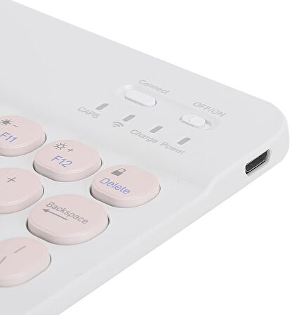 Apple iPad Pro 11" Wi-Fi Uyumlu Kablosuz Bluetooth Şarj Edilebilir Yuvarlak Tuşlu Klavye Mouse Seti - Pembe