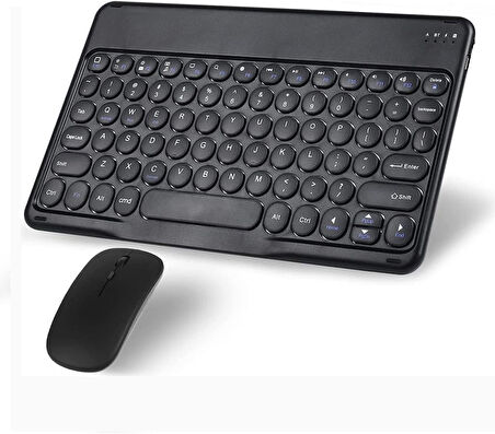Huawei MatePad 11.5"S PaperMatte Edition Uyumlu Kablosuz Bluetooth Şarj Edilebilir Yuvarlak Tuşlu Klavye Mouse Seti - Siyah