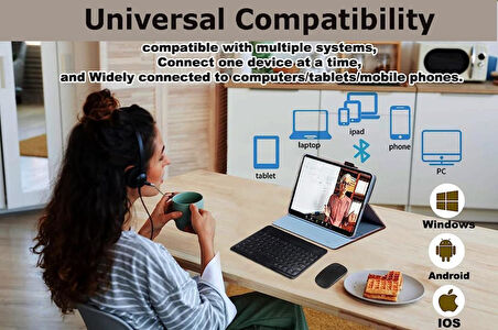 Full Hd Tablet 10.1" Uyumlu Kablosuz Bluetooth Şarj Edilebilir Yuvarlak Tuşlu Klavye Mouse Seti - Siyah