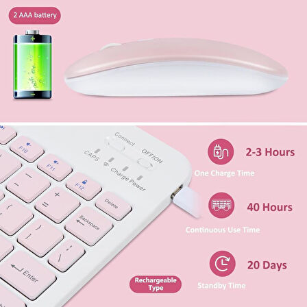 TCL NXTPAPER 11 10.95" Uyumlu Kablosuz Bluetooth Şarj Edilebilir Klavye Mouse Seti - Pembe