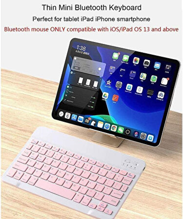 Apple iPad Pro 10. Nesil 10.9" Uyumlu Kablosuz Bluetooth Şarj Edilebilir Klavye Mouse Seti - Pembe