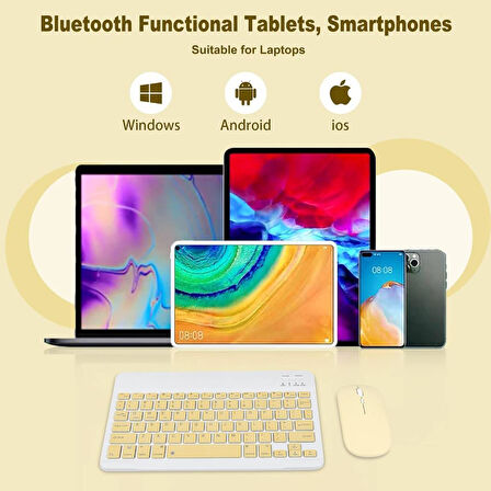Osmart Tab X10 10.1" Uyumlu Kablosuz Bluetooth Şarj Edilebilir Klavye Mouse Seti - Sarı
