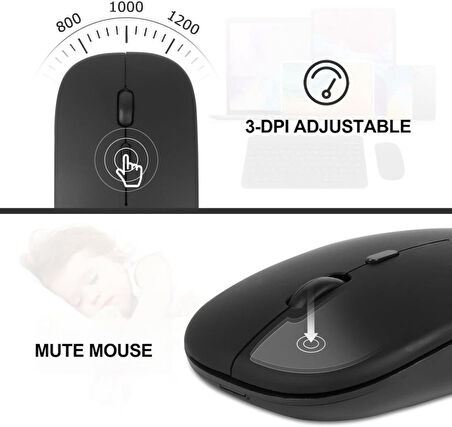 Lenovo Tab P12 ZACL0030TR 12.7" Uyumlu Kablosuz Bluetooth Şarj Edilebilir Klavye Mouse Seti - Siyah