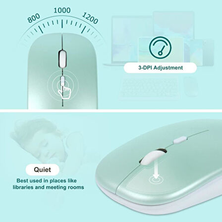 Vorcom QuartzLite 10.1" Uyumlu Kablosuz Bluetooth Şarj Edilebilir Klavye Mouse Seti - Yeşil