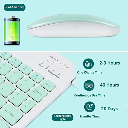 Welio Wpad Aura 10.1" Uyumlu Kablosuz Bluetooth Şarj Edilebilir Klavye Mouse Seti - Yeşil