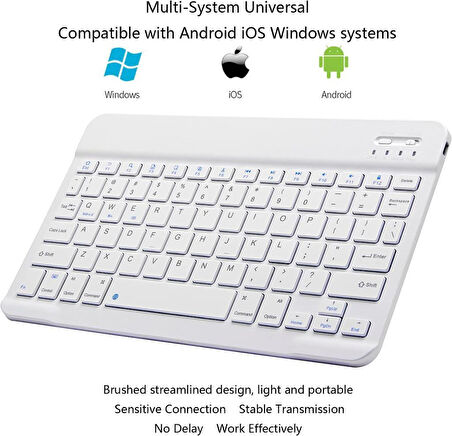 Telefon Tablet ve Tüm Cihazlar ile Uyumlu Kablosuz Bluetooth Şarj Edilebilir Klavye - Beyaz