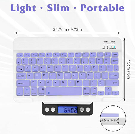 Wenn X Tab 10" Uyumlu Kablosuz Bluetooth Şarj Edilebilir Klavye - Mor