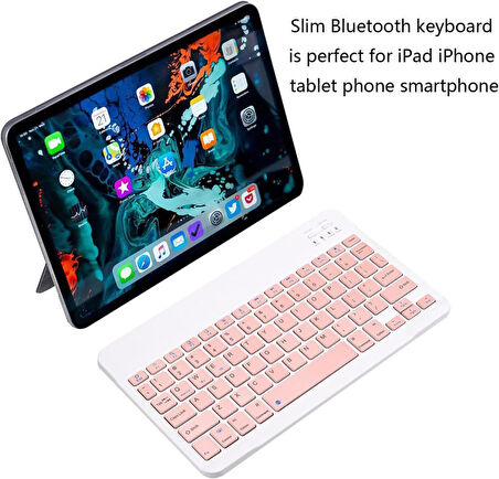 Apple iPad 9. Nesil 10.2" Uyumlu Kablosuz Bluetooth Şarj Edilebilir Klavye - Pembe