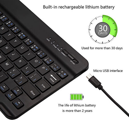 GTX Jaculus Spreadtrum T618 10.4" Uyumlu Kablosuz Bluetooth Şarj Edilebilir Klavye - Siyah