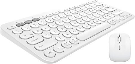 Samsung Galaxy Tab S7 FE T733 12.4" Uyumlu Kablosuz Bluetooth Pilli Klavye Mouse Seti - Beyaz