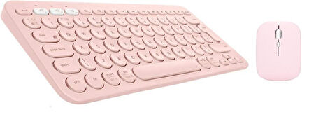 Apple iPad 6. Nesil 9.7" Uyumlu Kablosuz Bluetooth Pilli Klavye Mouse Seti - Pembe