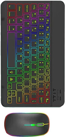 TCL TAB 10 Gen 2 10.4" Uyumlu Kablosuz Bluetooth Şarjlı Rgp 7 Renk Işıklı Klavye Mouse Seti