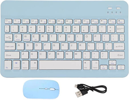 Lenovo Tab M9 TB310FU 9" Uyumlu Kablosuz Bluetooth Şarjlı Türkçe Q Klavye Mouse Seti - Mavi