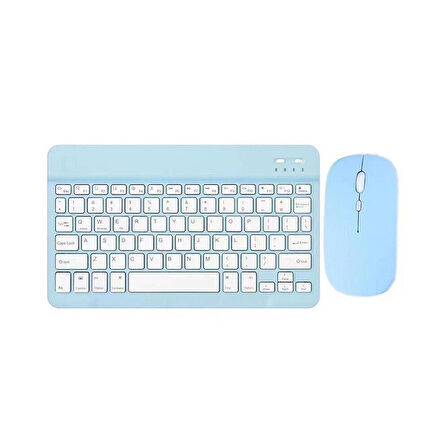 Apple iPad 7. Nesil 10.2" Uyumlu Kablosuz Bluetooth Şarjlı Türkçe Q Klavye Mouse Seti - Mavi
