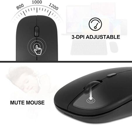 Apple iPad Mini 6 2021 6. Nesil 8.3" Uyumlu Kablosuz Bluetooth Şarjlı Türkçe Q Klavye Mouse Seti - Siyah