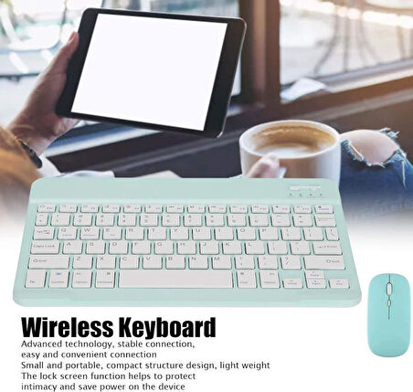 Preo Ptab P10 10.1" Uyumlu Kablosuz Bluetooth Şarjlı Türkçe Q Klavye Mouse Seti - Yeşil