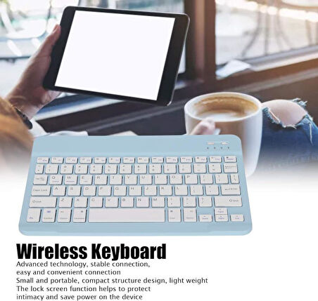 Huawei Matepad 10.4" Uyumlu Kablosuz Bluetooth Şarj Edilebilir Türkçe Q Klavye - Mavi